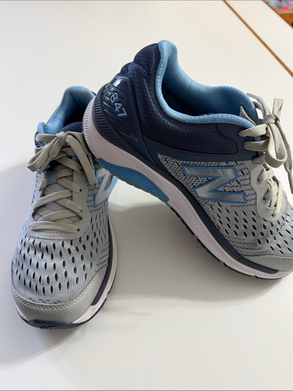 New Balance Women's Light Gray and Light Blue Running Sneakers